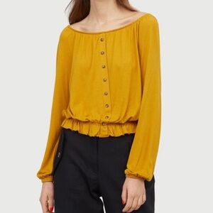 H&M long‎ sleeve cropped mustard blouse medium